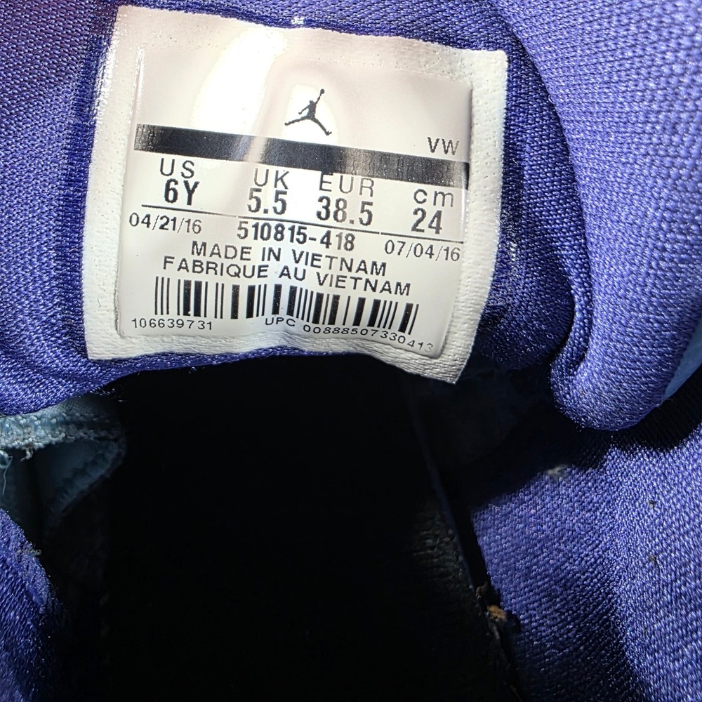 Jordan 12 Retro BG Blue Cap Dark Purple Silver 510815-418 Kids Size 6Y Sneaker - Picture 8 of 8
